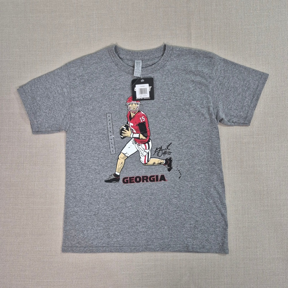 BreakingT Georgia Bulldogs Carson Beck Gray Graphic T-Shirt Youth Medium NWT